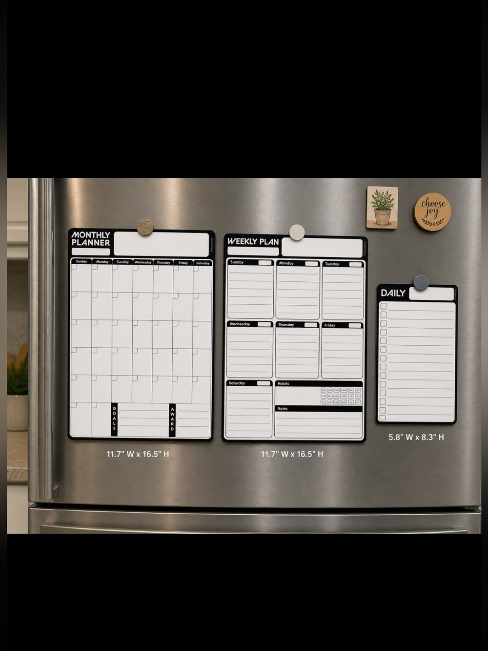 Magnetic Planner Set - Black & White Monthly, Weekly & Daily Boards